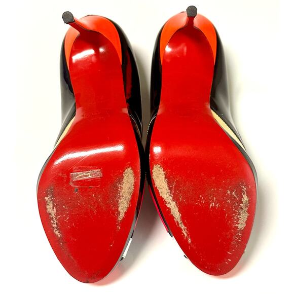 Christian Louboutin Astrogirl Patent Colorblock Heels Black Pink Gold 38 - Picture 7 of 15